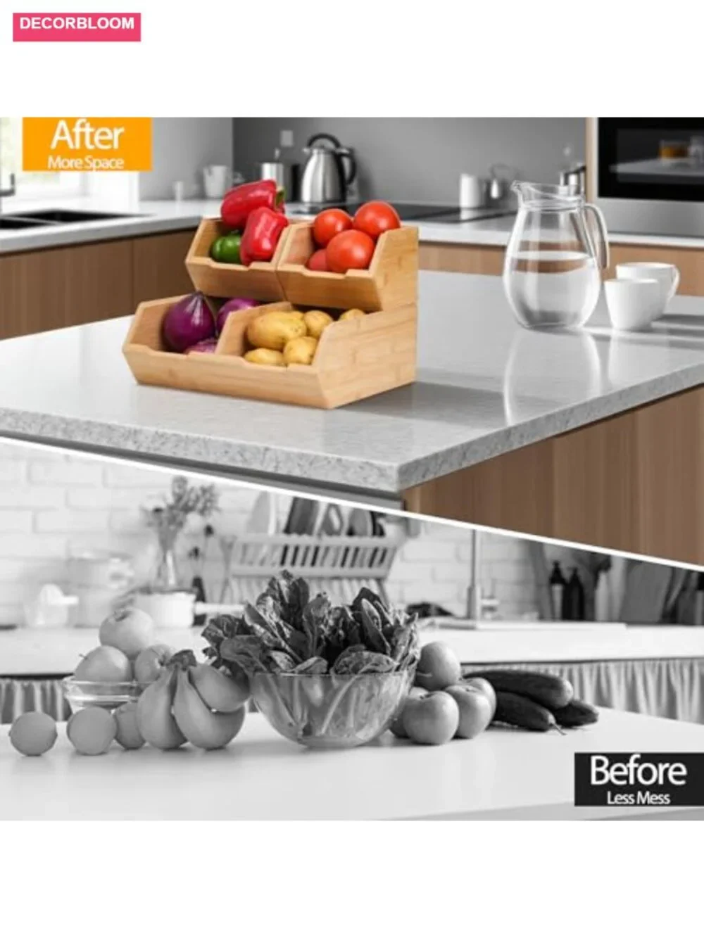 Bamboo Stackable Pantry Storage Bins Set of 3 Produce Organizer